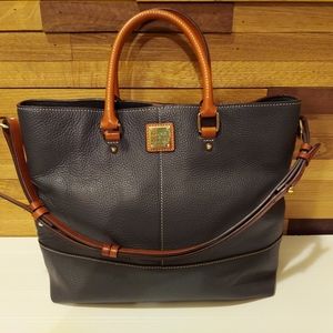 Dooney & Bourke charcoal black & brown leather satchel.